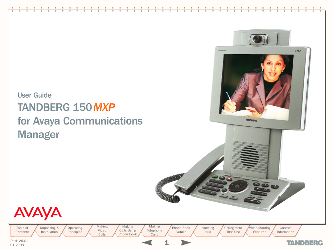 Avaya 150 MXP manual Tandberg 150 MXP 